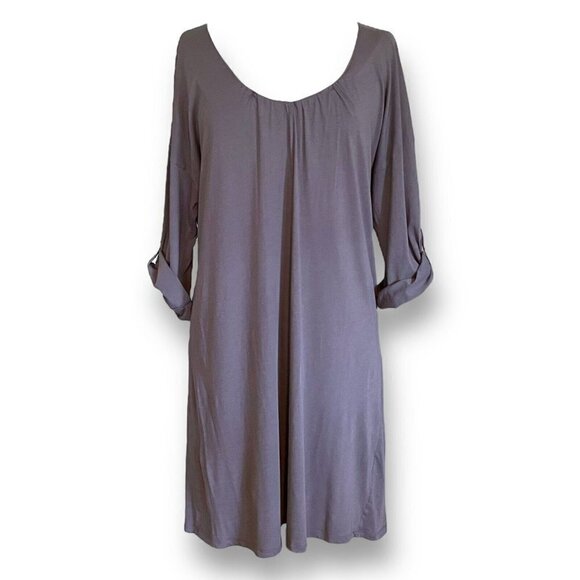 Garnet Hill Womens Tunic Dress Sz M Gray Cotton Scoop Neck Minimalist Coastal - Picture 2 of 4